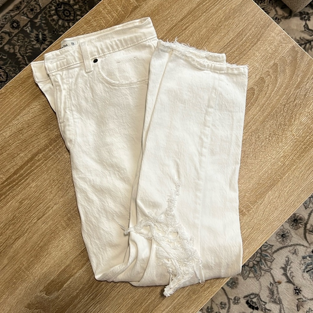 A&F White High Rise Mom Jeans